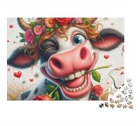 Vaca Cartoon Puzzle de 1000 Piezas Juego de Puzzle 1000 Piezas Papel para Adultos Guirnalda de Flores Relajación Concentración Puzzle para Toda la Familia Regalo 52x38cm/1000pcs