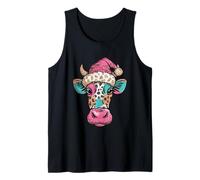 Vaca Colorida con Sombrero de Papá Noel, Magia Festiva Camiseta sin Mangas