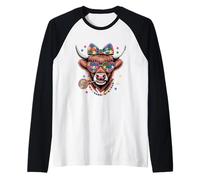 Vaca Colorida de Las Tierras Altas con Arco Rompecabezas Camiseta Manga Raglan