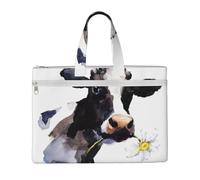 Vaca con una flor de margarita,Bolsa de lona para documentos con cremallera, bolso de mano, maletín para la escuela y la oficina.