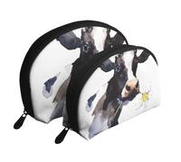 Vaca con una Flor de Margarita, Bolsa de Maquillaje de Concha, Monedero pequeño para Mujer, Bolsa de artículos de tocador, Bolsa de cosméticos, 2 Piezas