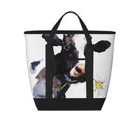 Vaca con una flor de margarita,Bolsas de almuerzo de gran capacidad, bolsa de mano térmica para mujeres, hombres, trabajo, picnic, viajes.