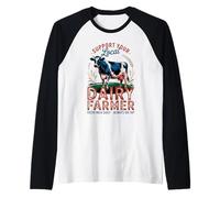 Vaca de granjero lechero vintage - Soporte retro agricultor lechero local Camiseta Manga Raglan