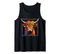 Vaca de Las Tierras Altas Colorido Arte Animal Gráfico Camiseta sin Mangas