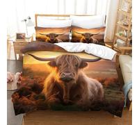 Vaca de Las Tierras Altas-Foto de Paisaje Rústico Juego De Ropa De Cama De 3 Piezas, Funda Nórdica De Microfibra Suave con Cierre De Cremallera King（220x240cm）