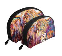 Vaca de Las Tierras Altas Impresa, Bolsa de Maquillaje de Concha, Monedero pequeño para Mujer, Bolsa de artículos de tocador, Bolsa de cosméticos, 2 Piezas