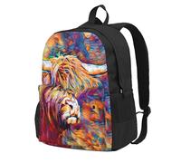 Vaca de las Tierras Altas Impresa,Mochila con bolsillos, mochila informal para el día a día, resistente al agua, ideal para la escuela, viajes