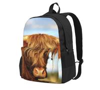 Vaca de las Tierras Altas Impresa,Mochila con bolsillos, mochila informal para el día a día, resistente al agua, ideal para la escuela, viajes