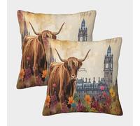 Vaca de Las Tierras Altas mañana Funda De Almohada 40x40cm 2 Paquetes Sofá Cama Hogar Juego Al Aire Decorativo