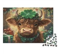 Vaca de San Patricio, cartón 100% Reciclado, Vaca de Las Tierras Altas con trébol, Rompecabezas de 1000 Piezas para Adultos, El desafío Imposible, Regalo Divertido, 52 x 38 cm / 1000 Piezas