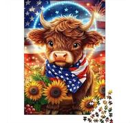 Vaca Divertida Puzzle de 1000 Piezas Bandera Americana Girasol Juego de Puzzle 1000 Piezas Cartón Relajante Enfoque Regalo Hogar Familia 38x26cm/1000pcs