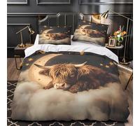 Vaca dormida Funda de Edredón 3 Piezas de poliéster Impresión 3D Cierre de Cremallera Oculta con Fundas de Almohada Lavables Escena nocturna de fantasía Funda Edredon for niños Single（135x200cm）