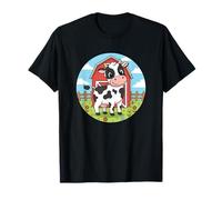 Vaca Feliz en la Granja con Dibujos Animados de Granero Rojo Camiseta