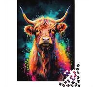 Vaca Highland Colorida Rompecabezas de 1000 Piezas, Retrato Vaca Pop Art Psicodélico, Papel Reciclado, Extremadamente Difícil Adultos 52x38cm/1000pcs