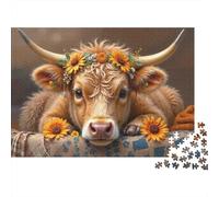 Vaca Highland con Corona de Girasol Puzzle 1000 Piezas - Adultos, Regalo, Juego Familiar, Vida Silvestre Rompecabezas, Decoración del Hogar 70x50cm/1000pcs