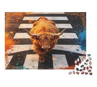 Vaca Highland Paso de Cebra Puzzle de 1000 Piezas Papel Puzzle para Adultos Arte Urbano Animal Decoración Hogar Relajación Regalo 52x38cm/1000pcs