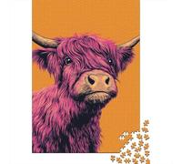 Vaca Highland Púrpura Puzzle para Adultos Puzzle de 1000 Piezas Fondo Naranja Puzzle para Toda la Familia Relajante Decorativo Hogar 70x50cm/1000pcs