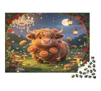 Vaca Highland Puzzle de 1000 Piezas Papel para Adultos Escena de Bosque Nocturno Relajación Concentración Diversión Familiar Decoración Regalo 70x50cm/1000pcs