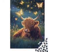 Vaca Highland Puzzle de 1000 Piezas Papel para Adultos Jardín Nocturno con Luciérnagas Juego de Puzzle 1000 Piezas Relajación Decoración Hogar Regalo 52x38cm/1000pcs