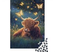 Vaca Highland Puzzle para Adultos Puzzle de 1000 Piezas Papel Bosque Nocturno Mariposas Relajante Decoración Regalo Hogar 52x38cm/1000pcs