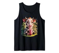 Vaca Hombre Mujer Boba Tea Kawaii Bubble Tea Cow Camiseta sin Mangas