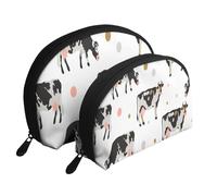 Vaca Manchada De Leche Vaca Negra, Bolsa de Maquillaje de Concha, Monedero pequeño para Mujer, Bolsa de artículos de tocador, Bolsa de cosméticos, 2 Piezas