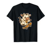 Vaca Monopatín Campana Retro Cartoon Camiseta