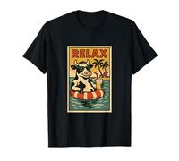 Vaca Relajante Lindo Animal Vintage Relax Impresión Retro Camiseta