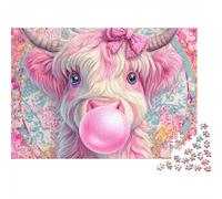 Vaca Rosa Chicle Puzzle de 1000 Piezas Cartón para Adultos Ilustración Bonita Regalo Familiar 52x38cm/1000pcs