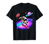 Vaca Skateboarding en el espacio exterior Retro Vintage Skater Vaca Camiseta