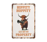 Vaca Vaca Puerta Hippity Hoppity Fuera De Mi Propiedad Prohibido El Paso Horquilla De Vaca Letreros De Estaño Divertido Letrero De Lata Letrero De Metal para Salón Hogar Balcón 20X30Cm