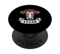 Vaca Vegana con Flor Corona Animal PopSockets PopGrip Adhesivo