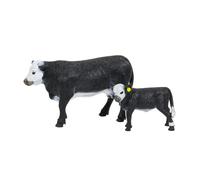 Vaca y ternero calvos negros de Big Country Toys - Escala 1:20 - Pintados a mano - Juguetes de granja - Animales de granja