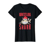 Vacaciones de Navidad de Wrestling Shark - Wrestling Wrestler Camiseta gráfica económica, Mujer, Negro, L