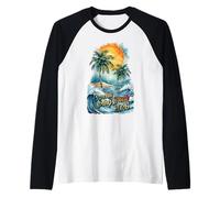 Vacaciones de Primavera en Cancún 2026 Acuarela de Palmeras Camiseta Manga Raglan