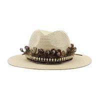 Vacaciones de Verano Junto al mar Sombrero de Copa de Playa con protección Solar Sombrero de Paja, Beige, M56-58cm