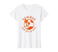 Vacaciones De Verano Sol Playa Vintage Mar Sexo Y Efecto Sol Camiseta gráfica económica, Mujer, Blanco, S