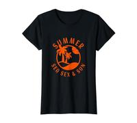 Vacaciones De Verano Sol Playa Vintage Mar Sexo Y Efecto Sol Camiseta gráfica económica, Mujer, Negro, XL