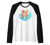 Vacaciones en Bahamas Swimming Pig Tropical Island Camiseta Manga Raglan