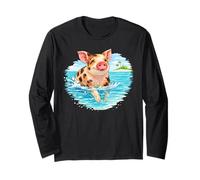 Vacaciones en Bahamas Swimming Pig Tropical Island Manga Larga