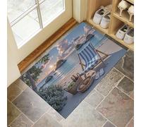 Vacaciones En La Playa Felpudo Antideslizante - Playa Mar Trampa de Tierra Felpudo Exterior e Interior para una Entrada Limpia - Fácil de Cuidar - Azul