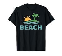 Vacaciones en la Playa Minimal Palmera Atardecer Costera Océano Vibes Camiseta