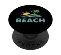 Vacaciones en la Playa Minimal Palmera Atardecer Costera Océano Vibes PopSockets PopGrip Adhesivo