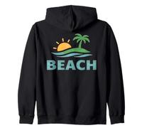Vacaciones en la Playa Minimal Palmera Atardecer Costera Océano Vibes Sudadera con Capucha