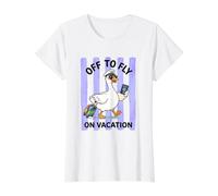 Vacaciones para Volar Rayas de Ganso tontas Camiseta gráfica económica, Mujer, Blanco, S