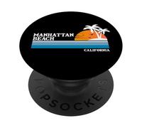 Vacaciones tropicales en Manhattan Beach, puesta de sol vintage al estilo de los 80 PopSockets PopGrip Adhesivo