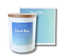 Vacandle Vela aromática "Beach Day" 200 g en tarro - aroma a vainilla y nuez de coco - 40 horas de combustión - Vela perfumada para otoño - Velas de Navidad - Velas perfumadas en vaso - Regalos para