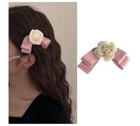 Vacaonio Pasador para el pelo con lazo de camelia francesa, pinza para el pelo de flor de camelia con lazo, pasador para el pelo de flor de camelia blanca, elegante pasador de pelo de camelia,