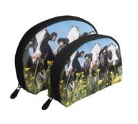 Vacas Blancas Negras, Bolsa de Maquillaje de Concha, Monedero pequeño para Mujer, Bolsa de artículos de tocador, Bolsa de cosméticos, 2 Piezas
