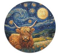 Vacas de las Highlands Puzzle 1000 piezas cielo estrellado rural redondo rompecabezas juguetes regalo interesante arte decoración moderna para adultos 1000pcs (67.5x67.5cm)